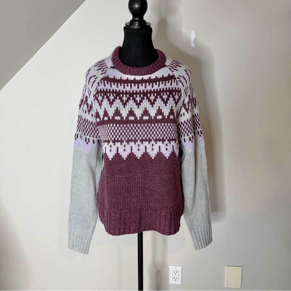 MEXX Fair Isle Knit Pullover Sweater Purple Grey Nordic Size Large - Picture 7 of 10
